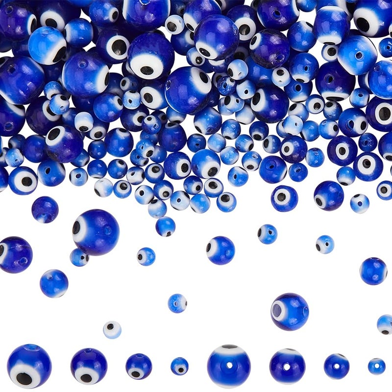 PH PandaHall 390 Pcs 4 Size Blue Evil Eye Glass Beads Round Evil Eye Beads 4/6/8/10mm Evil Eye Lampwork Glass Beads Handmade Lampwork Evil Eye Charms for Bracelets Necklace Earrings Jewelry Making - Image 1
